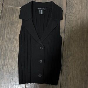 Sincerely Jules Black Button-Up Vest and pleated skirt